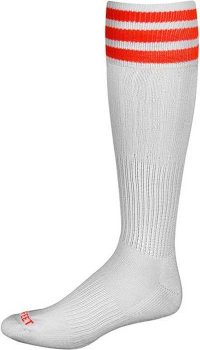 Pro Feet 268 3 Stripe Soccer Socks - White Neon Orange - HIT a Double