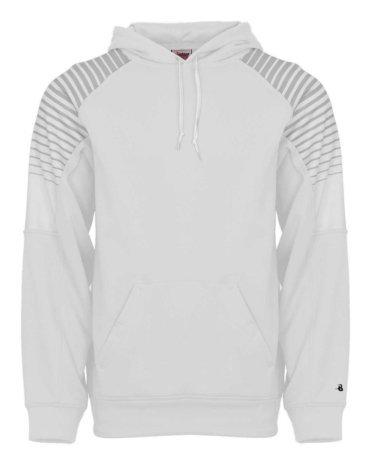 Badger Sport 1405 Lineup Fleece Hoodie - White Silver - HIT a Double - 1