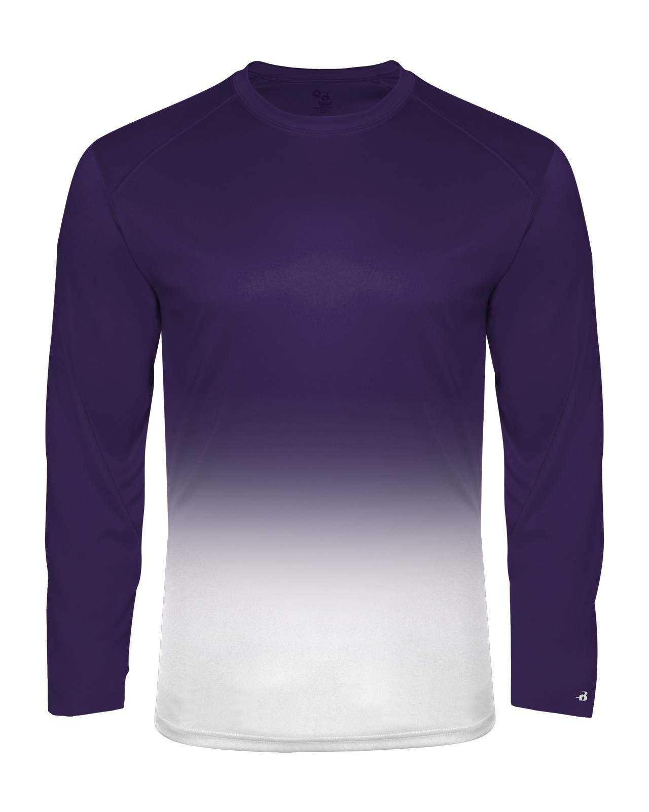 Badger Sport 2204 Ombre Long sleeve Youth Tee - Purple White - HIT a Double - 1