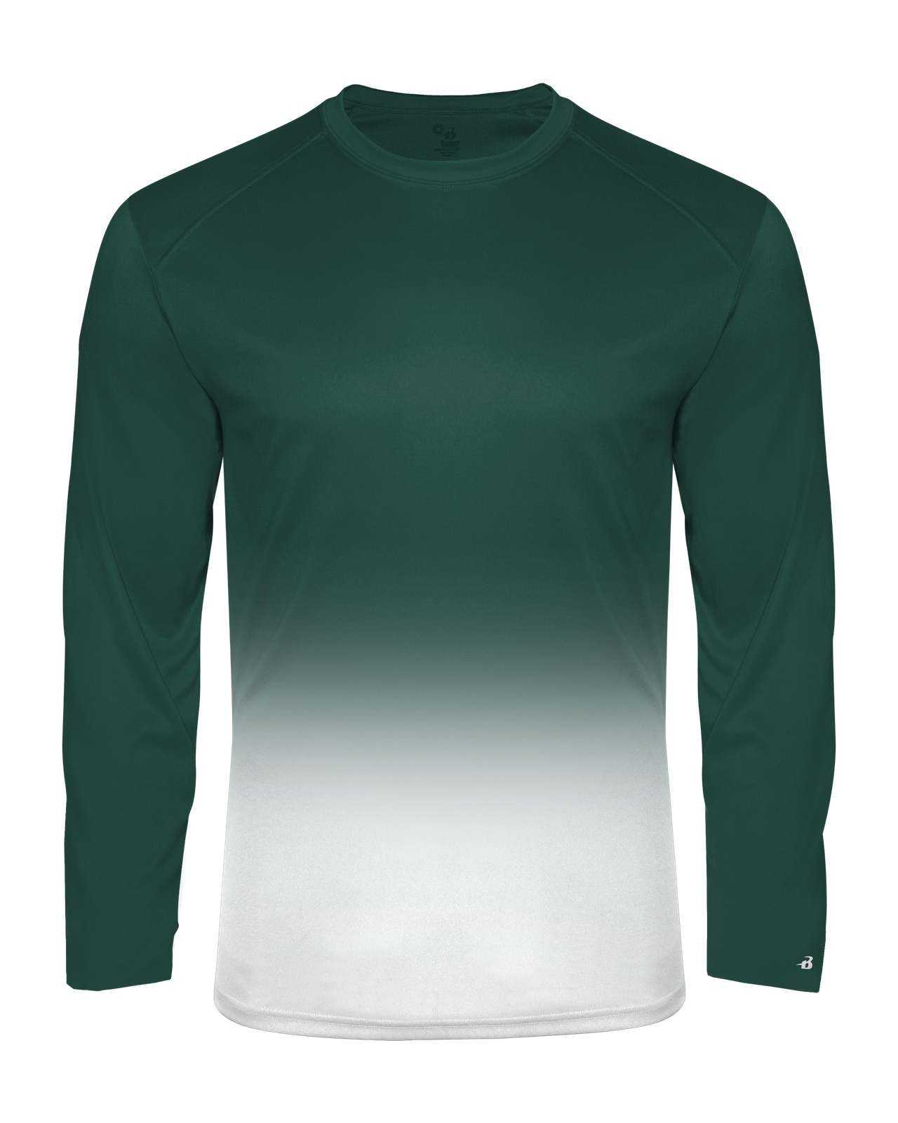 Badger Sport 4204 Ombre Long sleeve Tee - Forest White - HIT a Double - 1