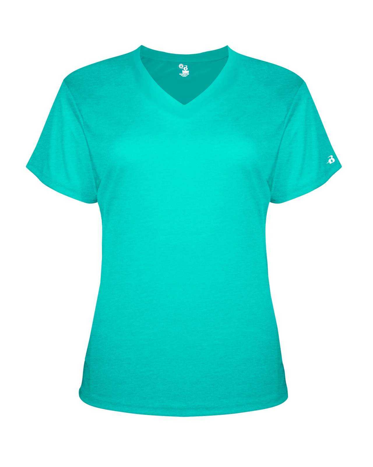 Badger Sport 4962 Tri-Blend Ladies' V-Neck Tee - Turquoise - HIT a Double - 1